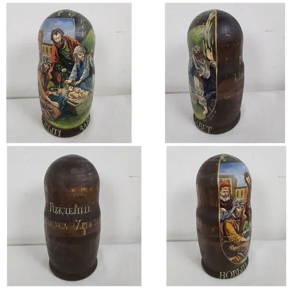 Matryoshka Nesting Dolls 5 Set Life of Jesus Christ Nativity Russian 7" SIGNED